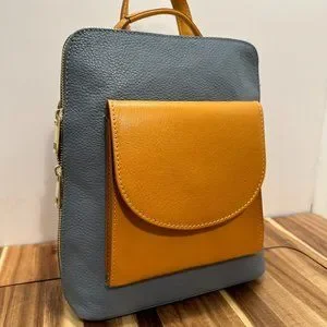 NWT leather “backpack” / tote bag by Divina Firenze. Camel colored leather. Firenze Leather Backpack | eBay main image 4